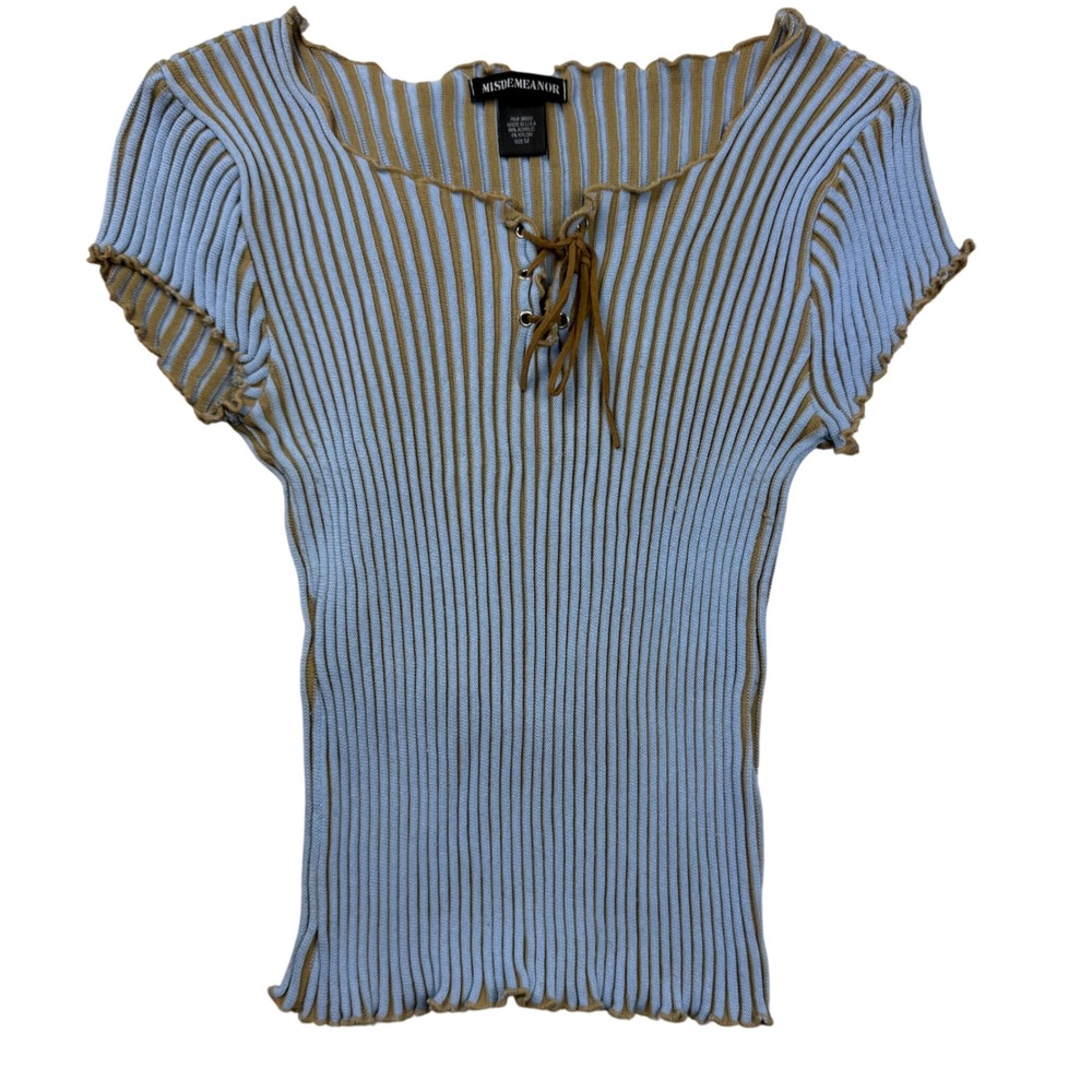 Misdemeanor Vintage True Y2K Ribbed Knit Lace Up Top Lettuce Trim M Made in USA